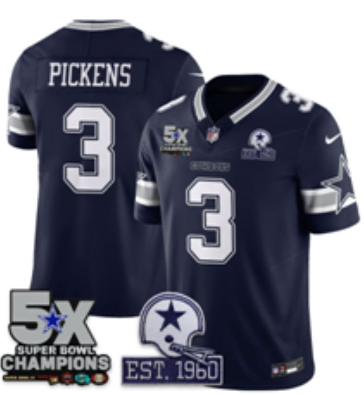 Men 2026 Dallas Cowboys #3 Pickens blue Limited Nike NFL Jersey style 01->dallas cowboys->NFL Jersey